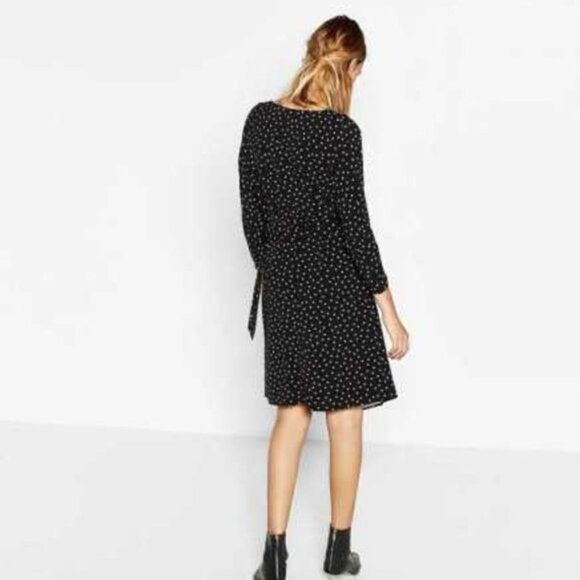 ZARA POLKA DOT WRAP BELTED DRESS - Picture 4 of 5